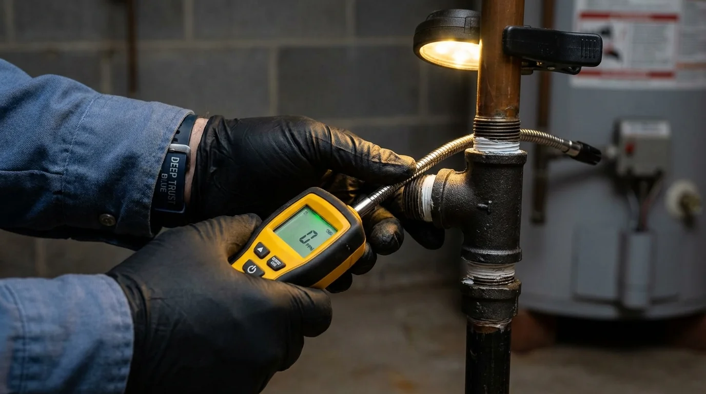 Gas leak detection with electronic sniffer by Johns Plumbing LLC in Windsor