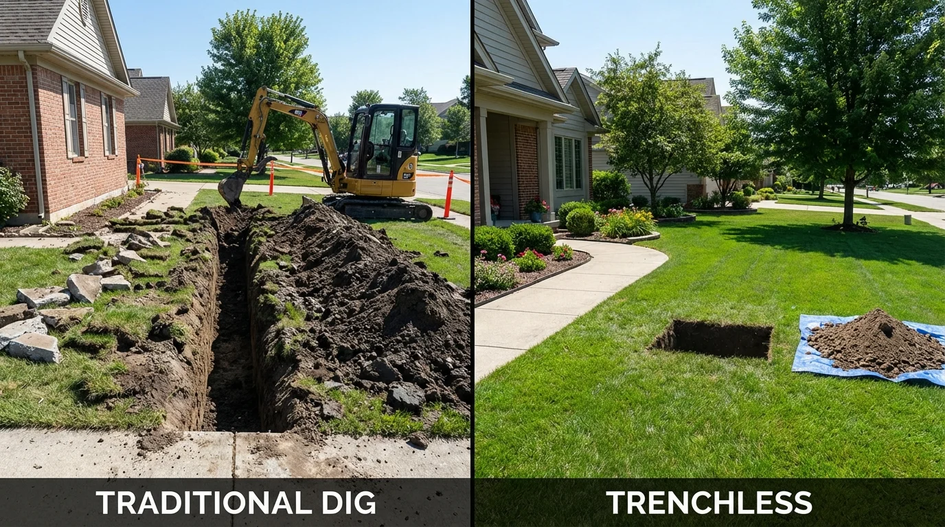Trenchless sewer repair with minimal yard damage versus traditional excavation in Windsor, CT